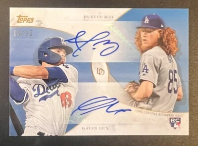 2020 Topps Dynamic Duals Blue Gavin Lux & Dustin May RC Dual Auto /25 Dodgers - Image 1 of 2