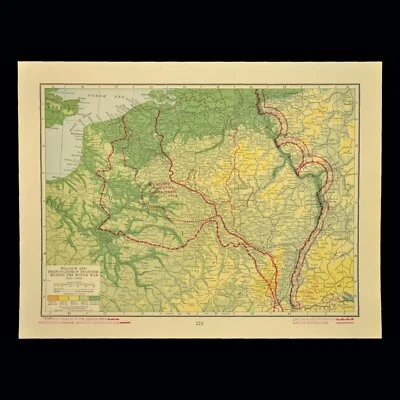 Mapa de Francia en tiempos de guerra Primera Guerra Guerra Mundial línea de armisticio topográfico líneas de batalla Bélgica Foto 1 de 4