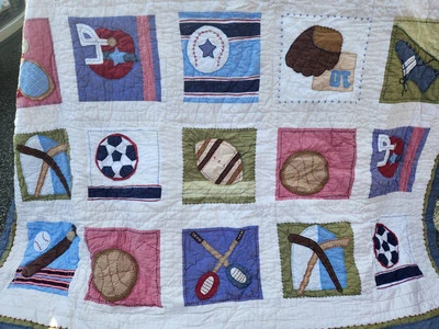 Pottety Barn Kids Quilt Blanket Sports Theme Full Bed - Image 1 of 3
