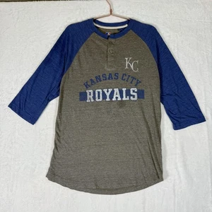 Kansas City Royals Vintage 3/4 Arm T-Shirt MLB KC Large grau blau kleine Flecken - Bild 1 von 5