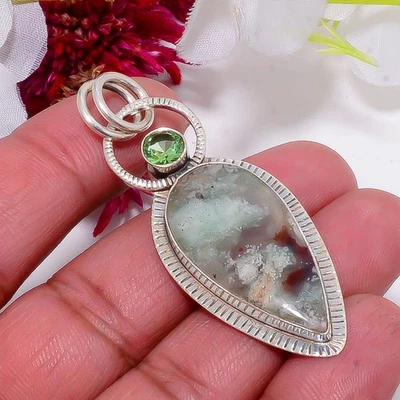 Кулон из стерлингового серебра 925 пробы с азуритом малахитом и зеленым аметистом 2,18 дюйма sku40 - Изображение 1 из 4