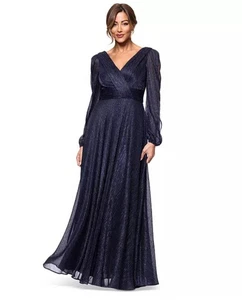 Betsy & Adam abito a maniche lunghe con scollo a V e pieghe taglia 12 $ 289 (A33) - Foto 1 di 10