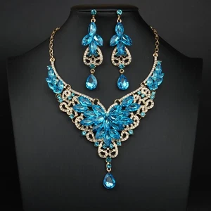 Juego de pendientes collar de cristal de lujo banquete nupcial fiesta mujer regalo de Navidad - Imagen 1 de 30