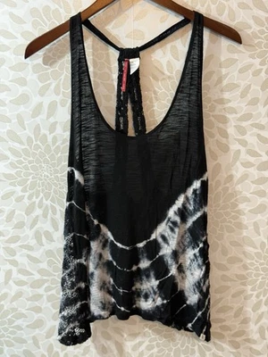 Element Women’s M Boho Hippie Tie Dye Crochet Lace Sleeveless Tank Top Black - Image 1 of 4