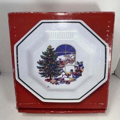 De colección NIKKO Navidad Aquí Viene Santa 4 Platos de Acento Octágono 8" con CAJA Foto 1 de 4