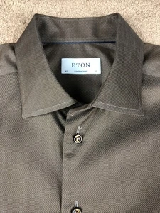 Eton Brown Dot Pattern Dress Shirt Size 17 Contemporary - Picture 1 of 5