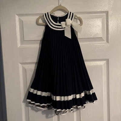 Vestido marinero Bonnie Jean azul marino talla 4 náutico blanco ribete sin mangas para niñas Foto 1 de 4