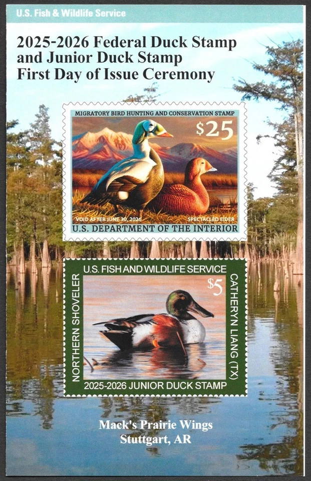 2025 US Federal Waterfowl Duck Stamp RW92 & JDS33 First Day of Issue Program - Image 1 of 4