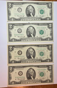 (4) 1976 $2 Two Dollar C D E F Bills Very Nice Condition Circulated AU - Picture 1 of 2