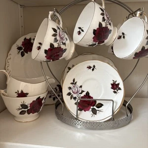 Colclough Amoretta Rose 21 Piece Teaset & Stand - Picture 1 of 6