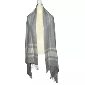 Grau Übergröße Halstuch mit Armlöchern weiß gestreift Fransen Poncho Kimono Boho - Bild 1 von 4