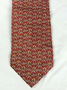 Paolo Gucci Silk Neck Tie Red Equestrian Gold Silver Stirrup Link Pattern - Picture 1 of 5