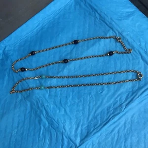LOT OF 2 VINTAGE CHAIN NECKLACES 16" ONYX GOLD TONES BENEFITS FREYA'S CAT RESCUE - Picture 1 of 6
