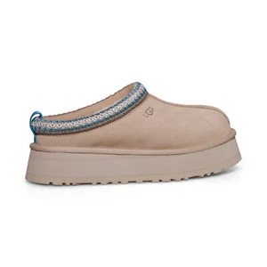 UGG TAZZ DRIFTWOOD WHITE PEPPER SUEDE SHEARLING WOMEN'S SLIPPERS SIZE US 7 NEW - Picture 1 of 5