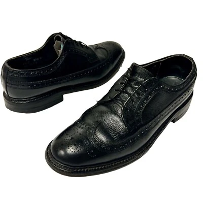 Vtg Thom Mcan BOOTMASTER Men Black PEBBLED Leather DRESS Shoe Long Wing Oxfords - Image 1 of 4