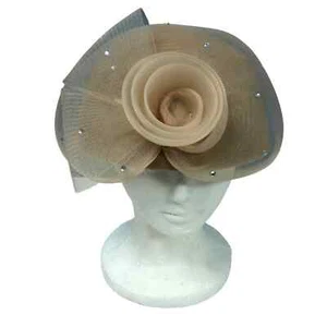100% wool with mesh flower tan taupe women’s hat Kentucky Derby - Picture 1 of 7