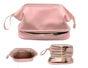 Leder Reise Kosmetiktasche, wasserdicht, doppellagig für Make Up Pinsel (rosa) - Bild 1 von 5