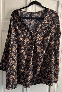 Shein Bluse 4XL schwarz geblümt Langarm V-Ausschnitt - Bild 1 von 4