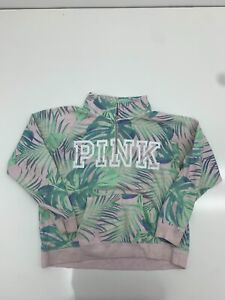 Victorias Secret Pink Womens Pink Green 1/4 Zip Pullover Size Large