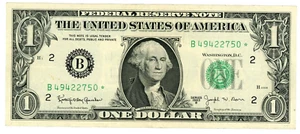 Federal Reserve ... P-443c (Fr-1902B*) .. 1 Dollar .. 1963B Ch *VF+* Replaceme - Picture 1 of 2