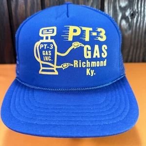 Vintage PT 3 Gas Richmond Kentucky Trucker Hat Snapback Ball Cap Blue Gold 80s - Picture 1 of 12
