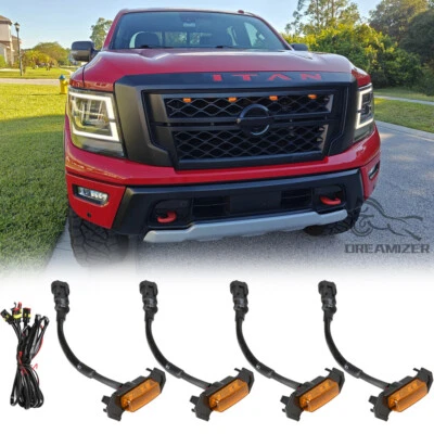 4x Luces LED marcadoras de rejilla delantera estilo Raptor lente ámbar para Nissan Titan XD Foto 1 de 4