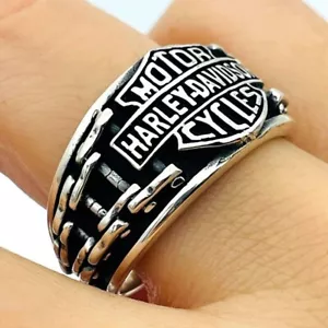 Mens Chain Model Harley Davidson 925 Sterling Silver Ring Handmade Jewelry - Picture 1 of 11