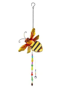 Honey Bee 2WC812 Shaped Metal Stained Glass Suncatcher w/ Beads Crystal Prism - Picture 1 of 1