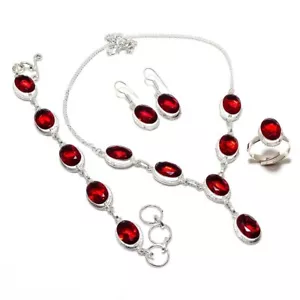Mozambique Garnet Gemstone .925 Silver Handmade Jewelry Set - Picture 1 of 4