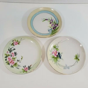 3 Nippon handbemalte Blumen Teller Dekor Dekoration 6,5 Zoll grüne Krone Markierung - Bild 1 von 12