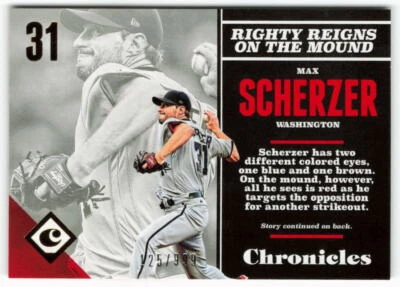 2017 Max Scherzer Panini Chronicles Gold 125/999 - Washington Nationals - Image 1 of 2