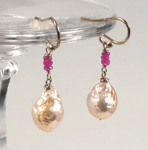 Schöne rosa Süßwasserperlen gekrönt mit Saphir Ohrhänger Silber Ohrringe - Bild 1 von 6