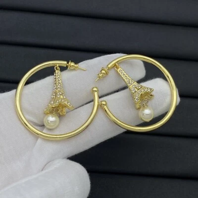 Clásico Mujeres Niñas Estrás Torre Aro Perla Calidad Aretes Colgantes Regalos Foto 1 de 2