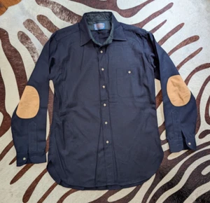 Vintage Deadstock 70s Pendleton Trail Wool Navy Button Up Shirt Medium Elbow Patches - Bild 1 von 11