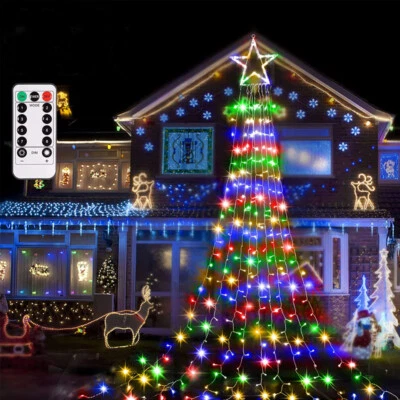 Solar LED Star Waterfall Light Holiday Party String Lights Christmas Tree Decor - Image 1 of 4