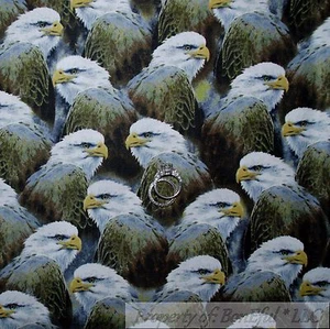 BonEful Fabric Cotton Quilt American EAGLE Bird Gold Animal Mountain Print SCRAP - Picture 1 of 11