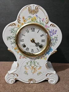 VINTAGE FRANZ HERMLE MANTEL CLOCK WITH SNHF FLORAL PORCELAIN FOR PARTS OR REPAIR - Picture 1 of 8