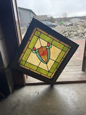 SG4993 antique stained glass diagonal window 24.5 in.² - Image 1 of 4