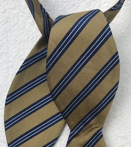 Hand Made Silk Blend Bow Tie Croft and Barrow Gold Blue Stripe Self-Tie 2 3/8” - Picture 1 of 10