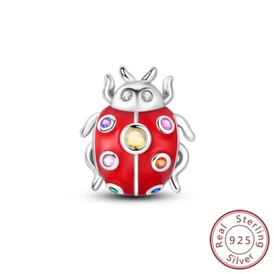 MULA 925 Sterling Silber DIY Charm Glücklicher Frühling Marienkäfer Für Armband - Bild 1 von 4