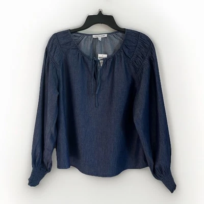 Crystal Kobe Long Sleeve Peasant Top in Denim Blue Sz Medium $150 Foto 1 de 3