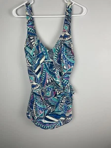 Maxine of Hollywood Blue Black Geometrical Print One Piece Swim Bathing Suit 12 - Picture 1 of 12