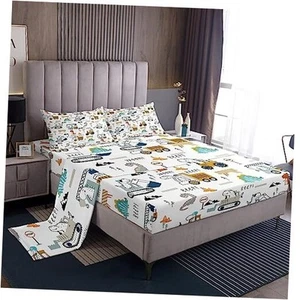 Construction Bed Sheets Set Size Equipment Trucks Sheet Set for Full Multi 32 - Picture 1 of 7