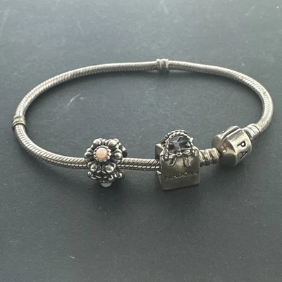 Pandora Charm Bracelet W/ 2 Charms 24 Grams 7 1/4" - Image 1 of 4