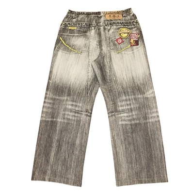 Vintage Y2K Jeans Mens 37x29 Akademiks Biohazard Patchwork Baggy Wide Leg 2000s - Image 1 of 4