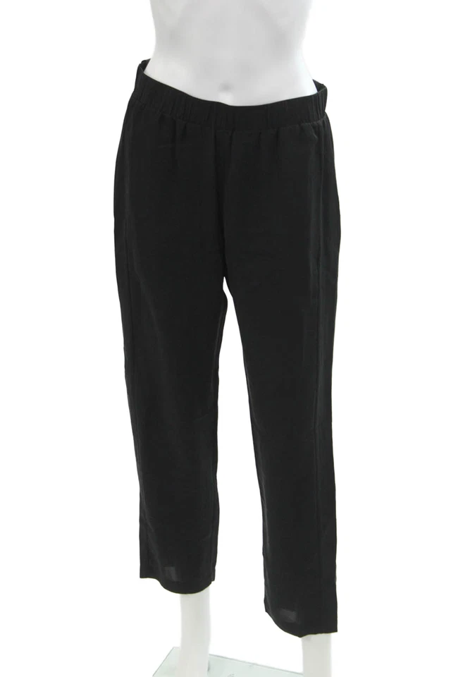 Pantalones ajustados Theory para mujer de seda de tiro alto Korene negro azabache talla pequeña Foto 1 de 4