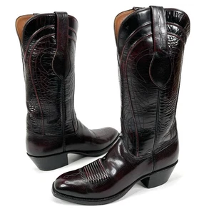Lucchese Classics Vintage Western Boots Goatskin Black Cherry L6608 Mens 7 MINT - Picture 1 of 17