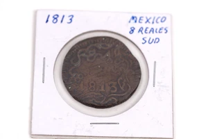 Antique 1813 Mexico War Of Independence 8 Reales SUD Copper Coin Collectable - Picture 1 of 4