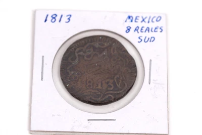 Antique 1813 Mexico War Of Independence 8 Reales SUD Copper Coin Collectable - Image 1 of 4