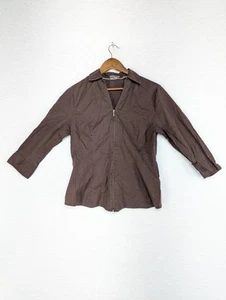 Riders by Lee Brown 3/4 Zip Up Jacket Top Instantly Slims 3/4 Sleeves S - Picture 1 of 8